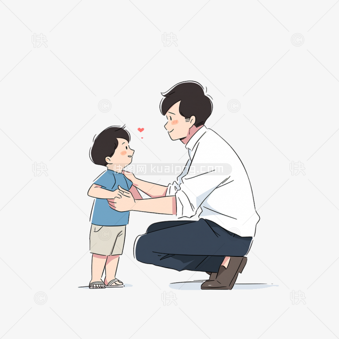原创手绘父亲抱着儿子