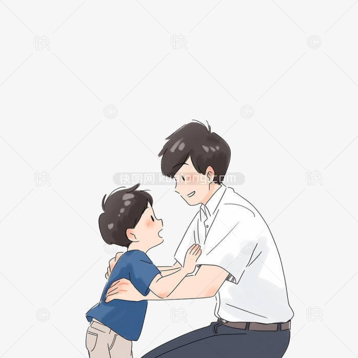 原创手绘父亲抱着儿子