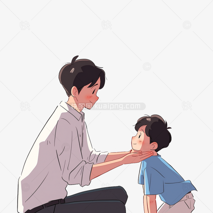 原创手绘父亲抱着儿子