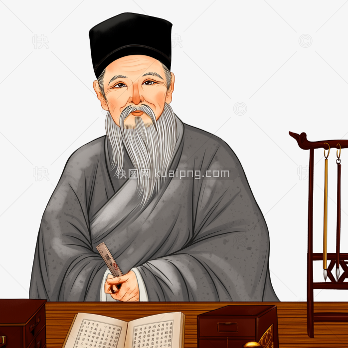 原创卡通手绘中国古代老中医