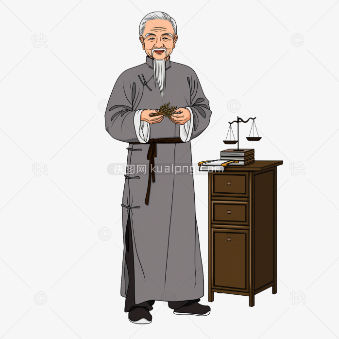 原创手绘中国古代老中医