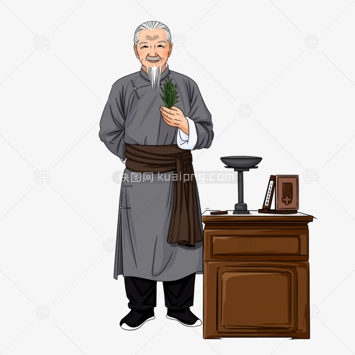 原创手绘中国古代老中医