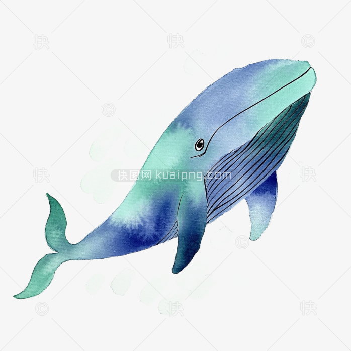 快图网原创手绘彩墨蓝鲸