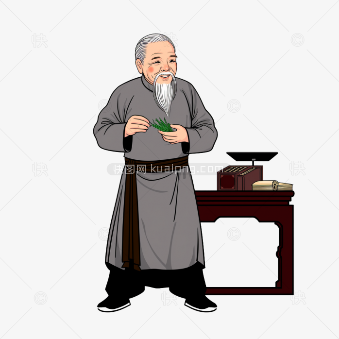 原创卡通手绘中国古代老中医