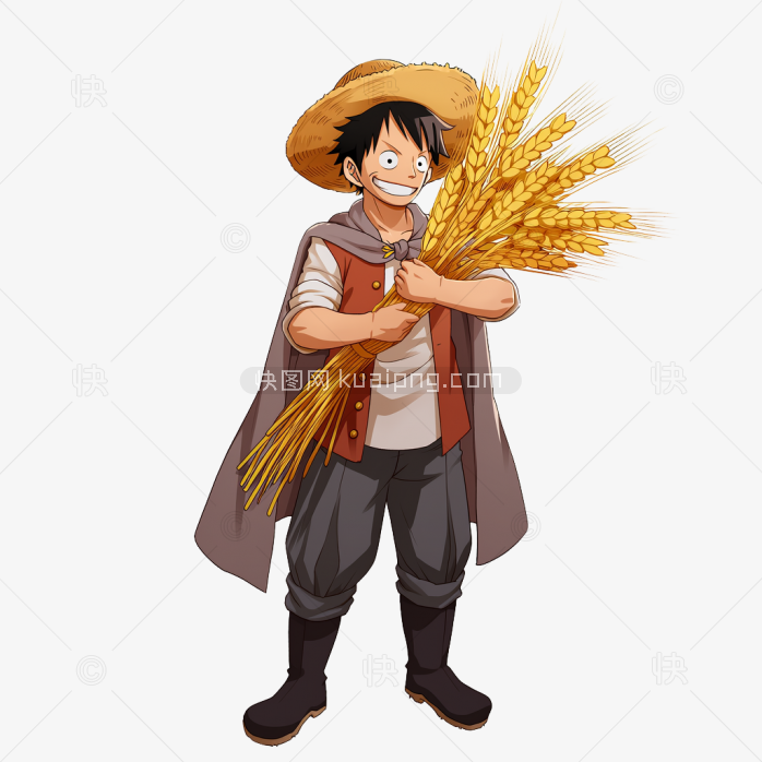 快图网原创卡通人物抱着麦穗插画