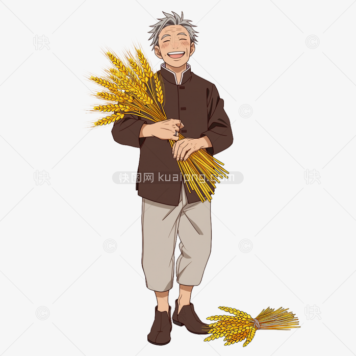快图网原创卡通人物抱着麦穗插画