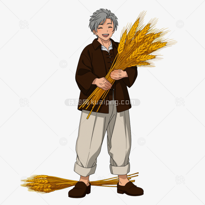 快图网原创卡通人物抱着麦穗插画