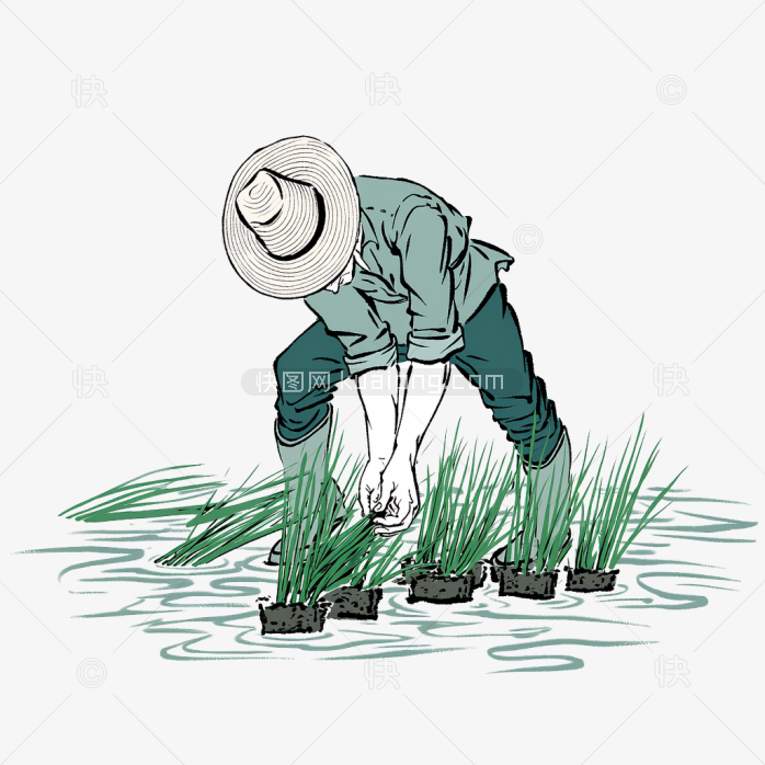 快图网原创手绘农民插秧插画