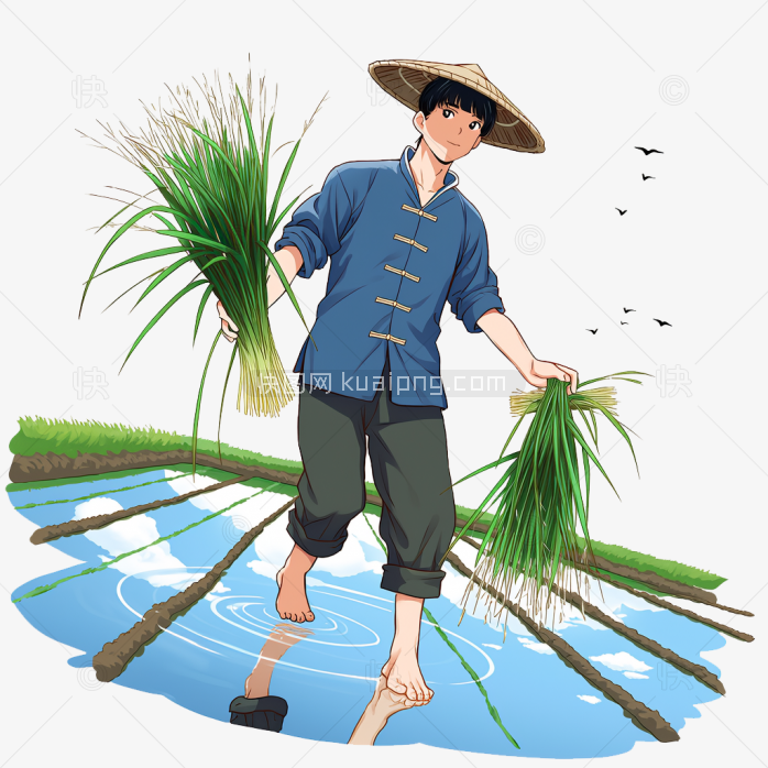 快图网原创卡通农民种田插画