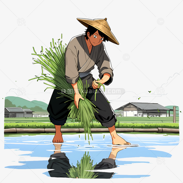 快图网原创卡通农民插秧插画