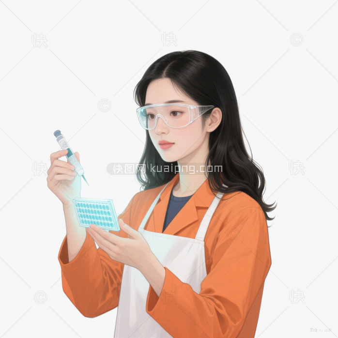 快图网原创卡通女医生做研究人物