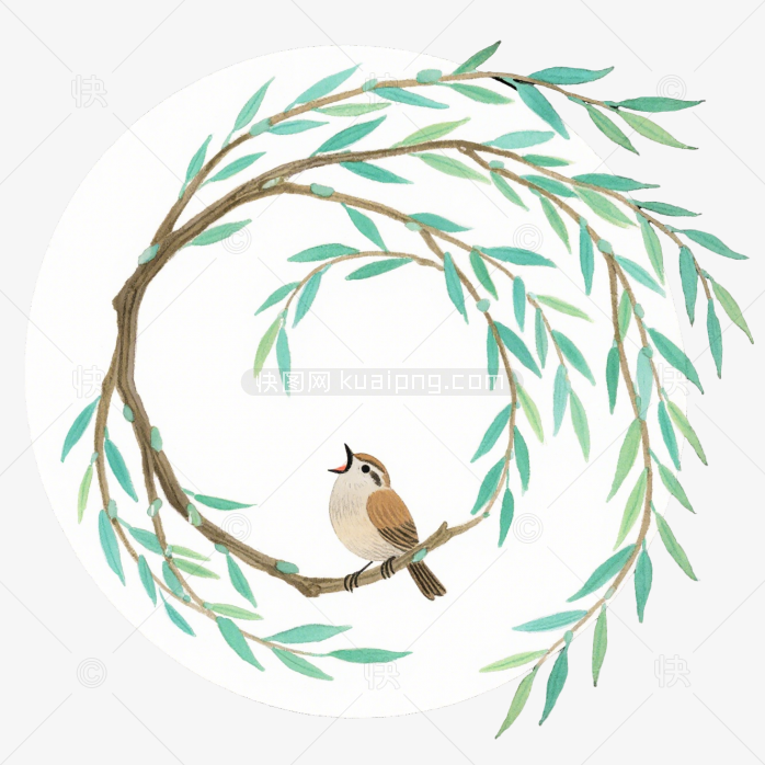 快图网原创手绘春天柳条植物