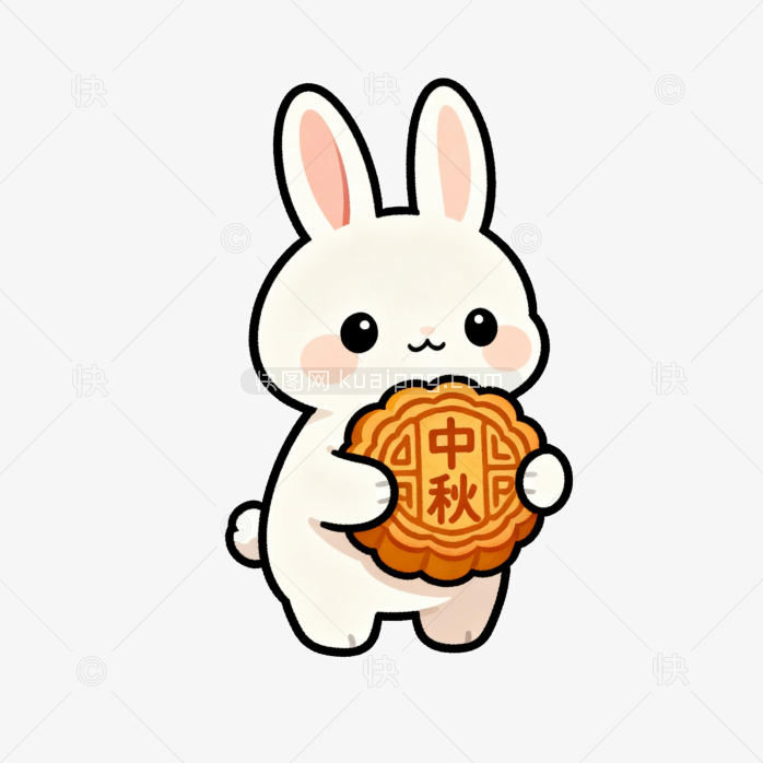 快图网原创手绘兔子抱月饼