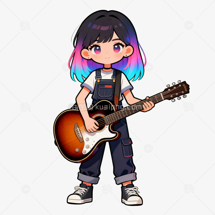 可爱卡通吉他小女孩
