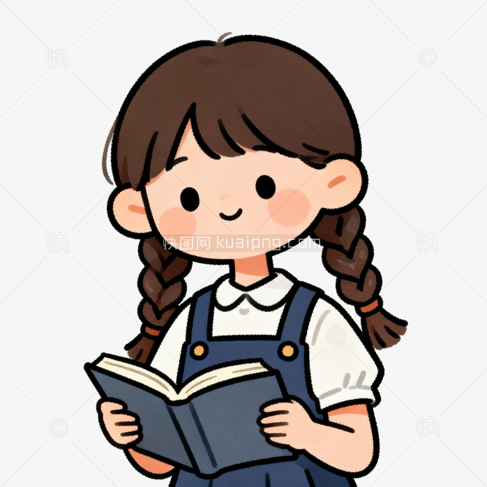 可爱卡通小女孩看书