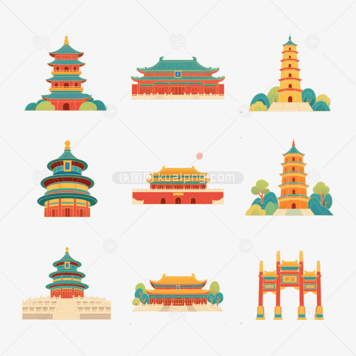 快图网原创古代建筑插画合集