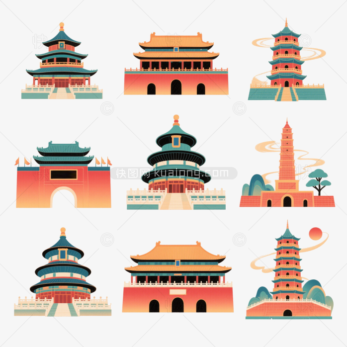 快图网原创古代建筑插画合集