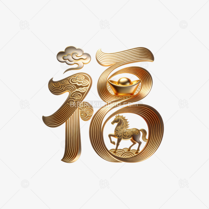 快图网原创金色马年创意福字