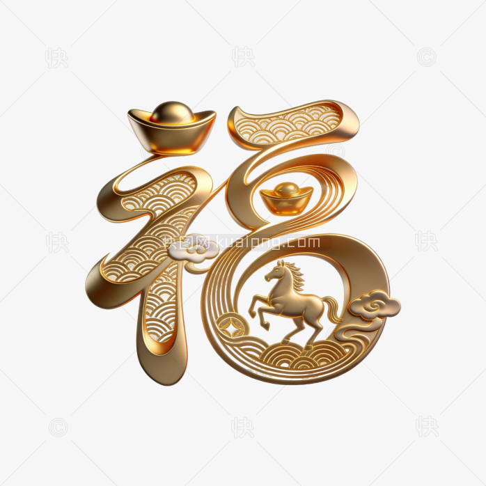 快图网原创马年金色福字