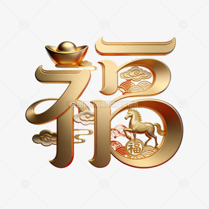 快图网原创马年金色福字