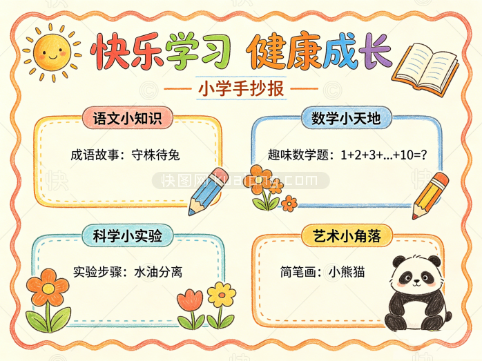 快乐学习健康成长手抄报模版