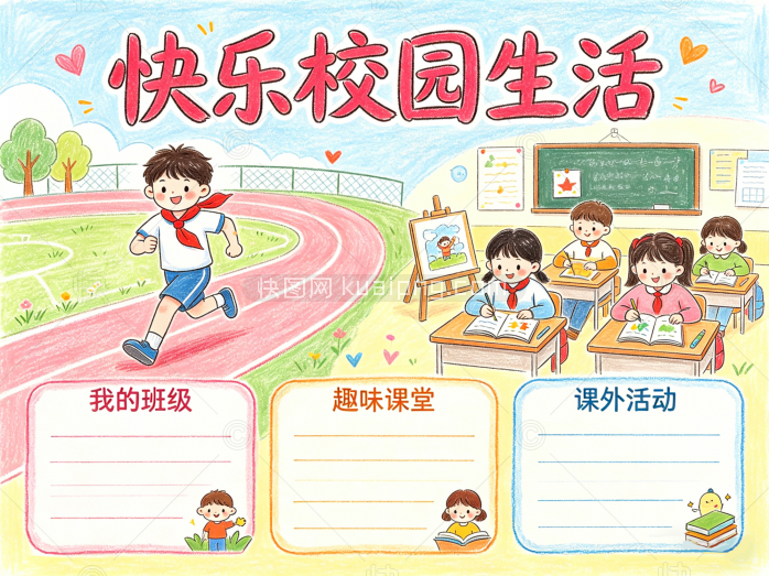 快乐校园生活手抄报模版