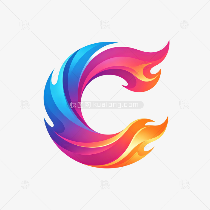 快图网原创彩色立体火焰字母C标志