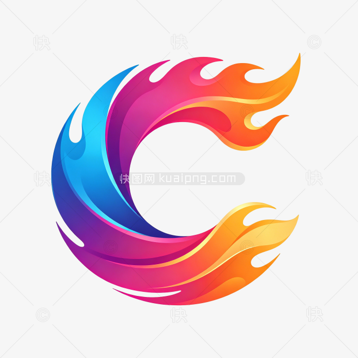快图网原创彩色立体火焰字母C标志