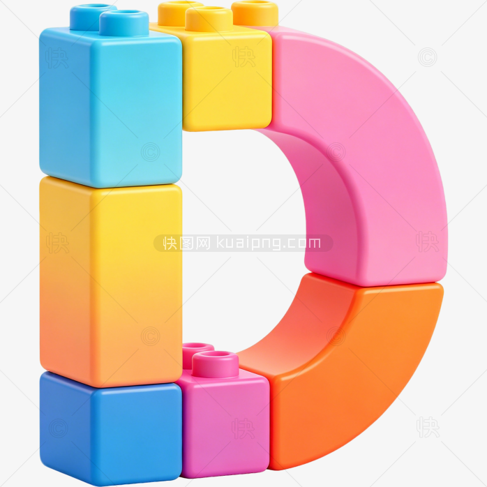 快图网原创彩色立体积木字母D