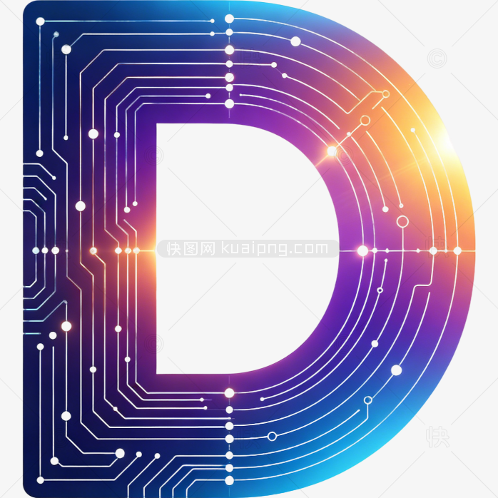 快图网原创彩色科技电路字母D