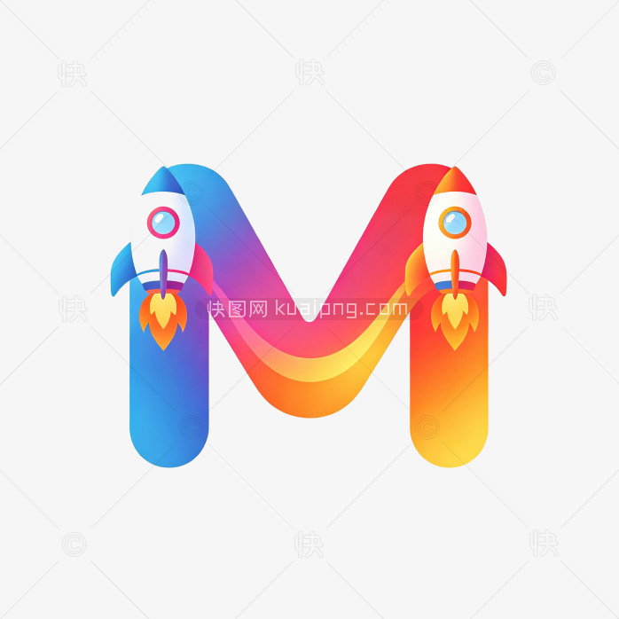 原创可爱卡通火箭字母M